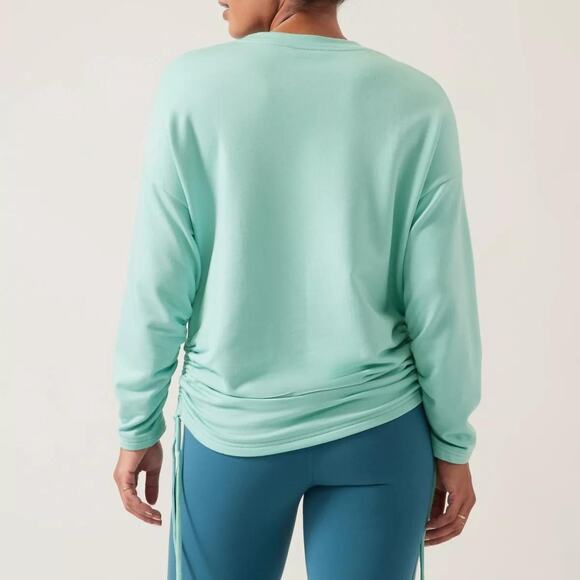 Athleta Lombard Sweatshirt I Large I Reef Green Ruched Crewneck Athleisure Soft - Picture 8 of 9